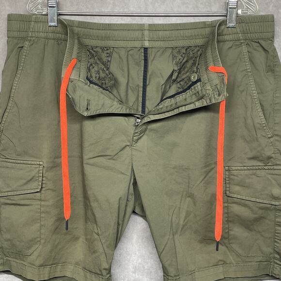 Psycho Bunny Mens 40 Cargo Shorts Olive Green Elastic Waist w/Orange Drawstring - Picture 12 of 15